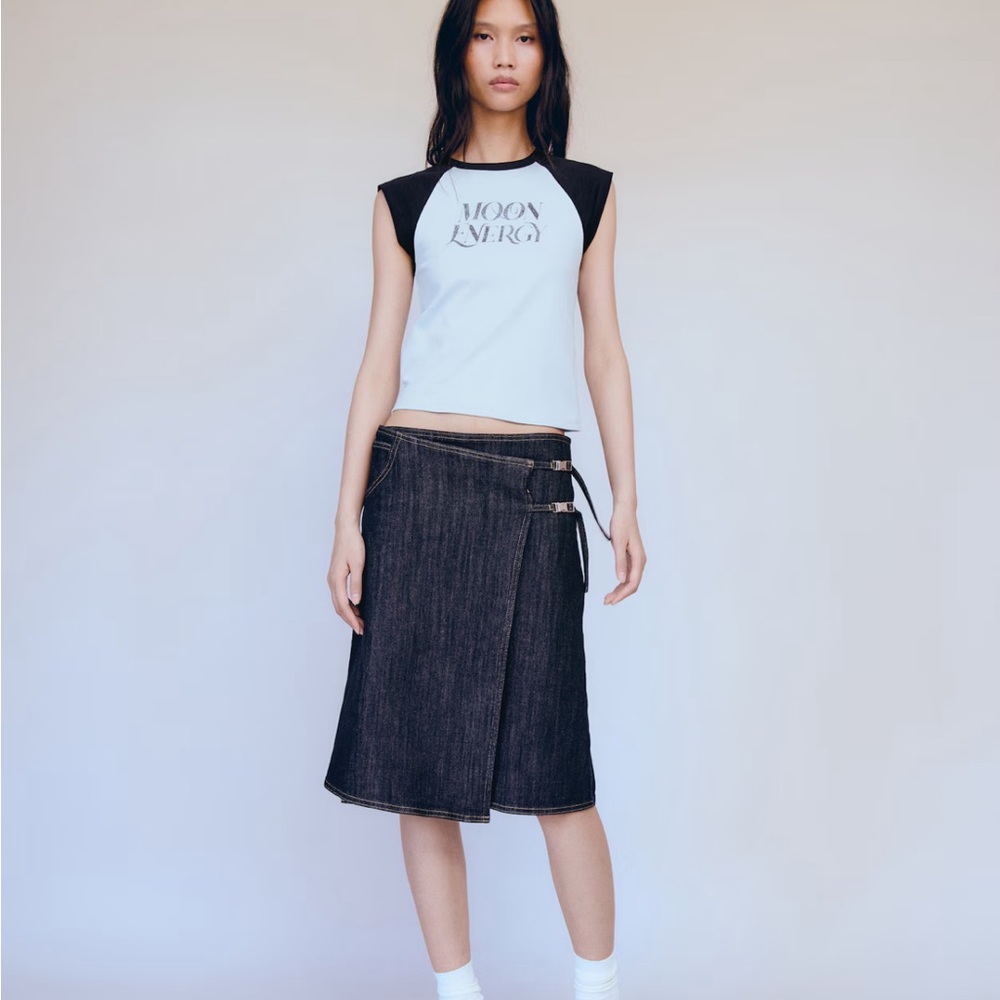Mango Denim Skirt with Metallic Detail